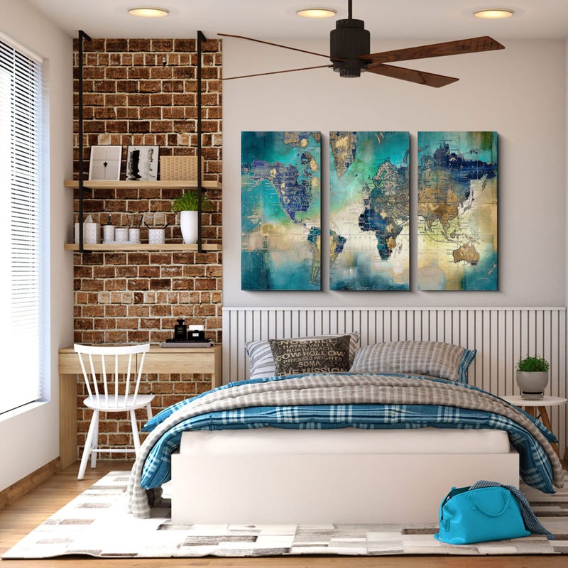 Pogusmavi Canvas Wall Art for Living Room - World Map Wall Decor - Large Wall Art for Bedroom - Office Artwork - Map Wall Art 16"x32" 3 Piece Canvas Wall Art - Image 5